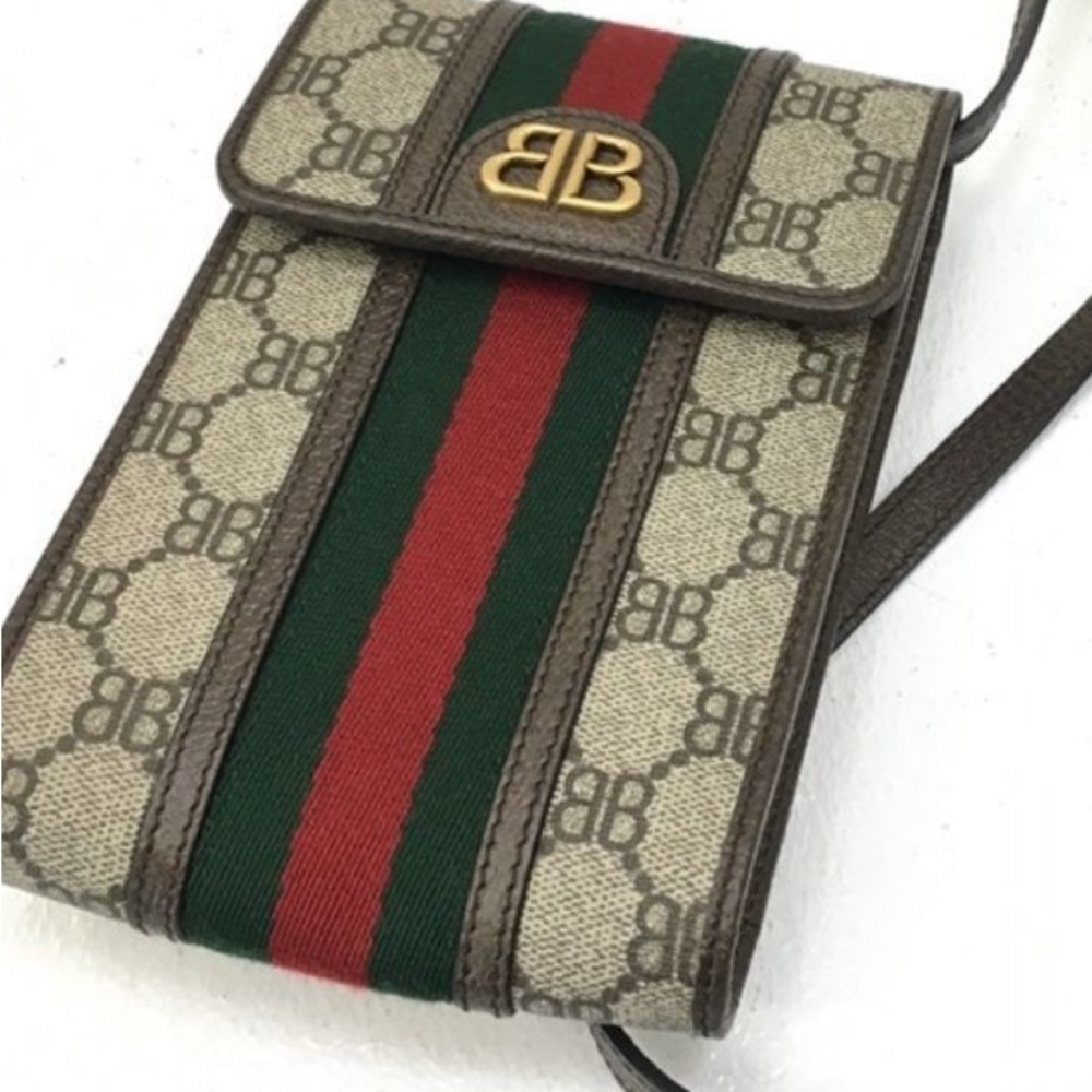 Balenciaga Beige and Green Crossbody with Red Stripe